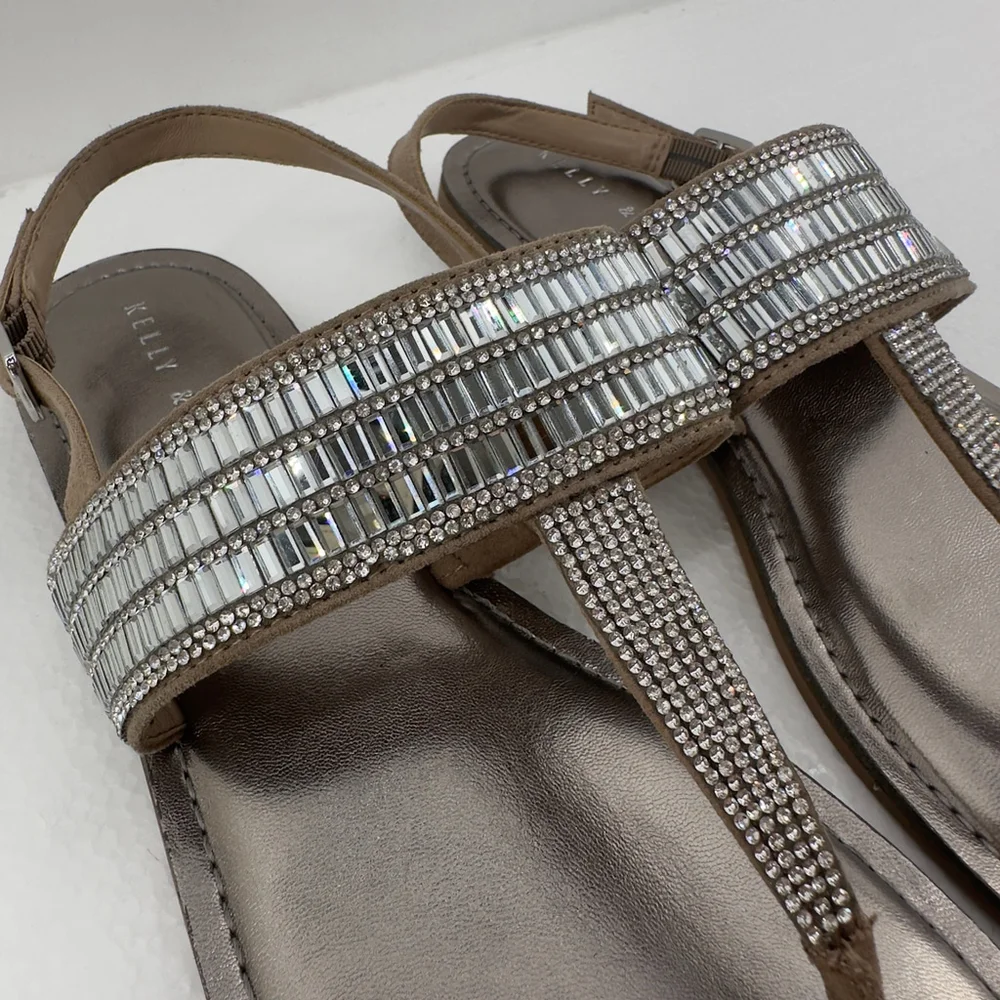 Women's 10 KELLY & KATIE Silver Pewter Embellished KK-SILVYA THONG SANDALS Shoes - Picture 3 of 8